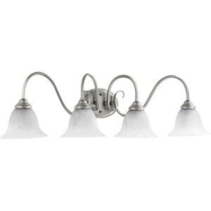 QUORUM SPENCER COLLECTION 4-LIGHT 34" W TRANSITIONAL SATIN NICKEL VANITY FIXTURE